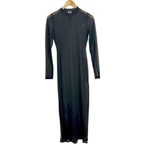 K Too Womens Sheer Long Sleeve Mock Neck Mesh Swim Cover Up Maxi Dress Black M